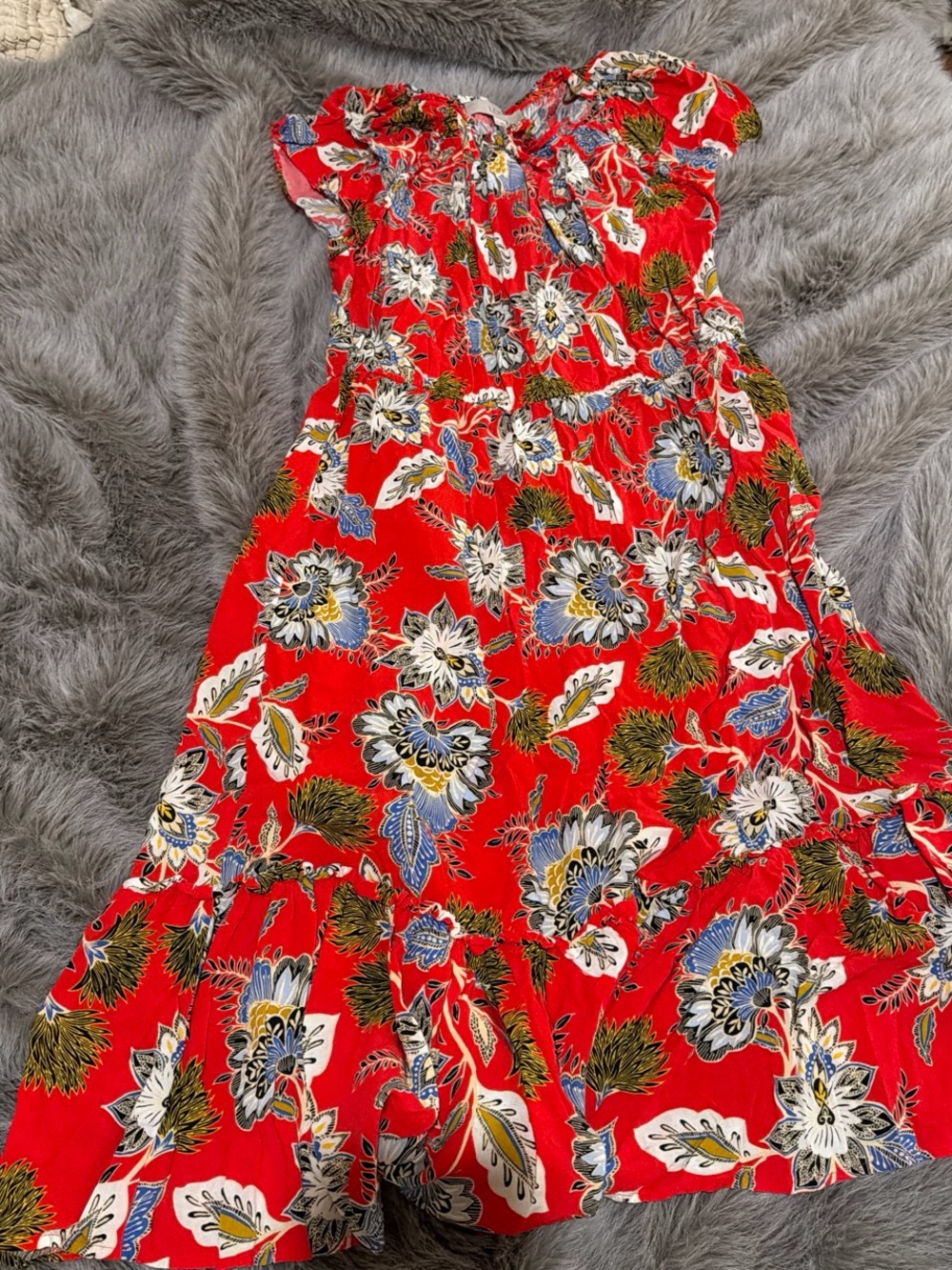 LOFT Red Floral Midi Dress - medium